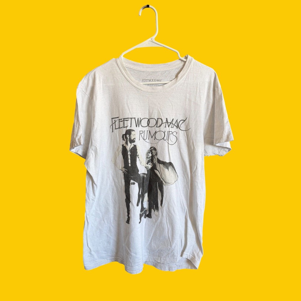 Fleetwood Mac Rumours Album Cover Graphic T-Shirt Mens XL White Rock Band Tee